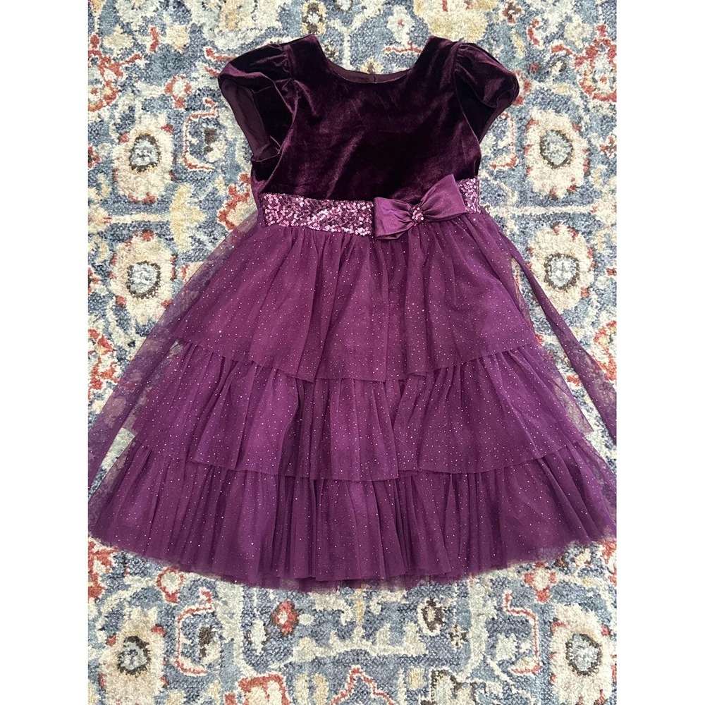 Jona Michelle Dress Girls 6 Purple Velvet Tulle Sequin Holiday Party EUC